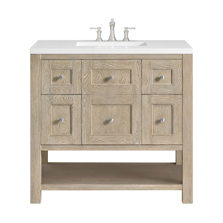 James Martin Vanities 36'' Single Vanity, Whitewashed Oak w/ 3 CM White Zeus Quartz Top 330-V36-WWO-3WZ